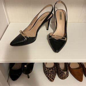 Tahari Black Slingback Heels with Gold Accent